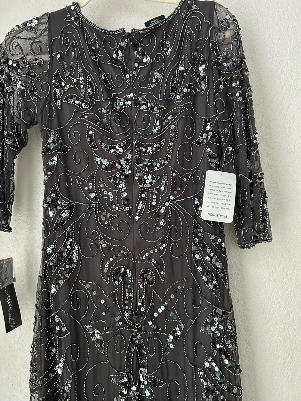 Pisarro Nights Black Beaded Long Sleeve Evening Dress